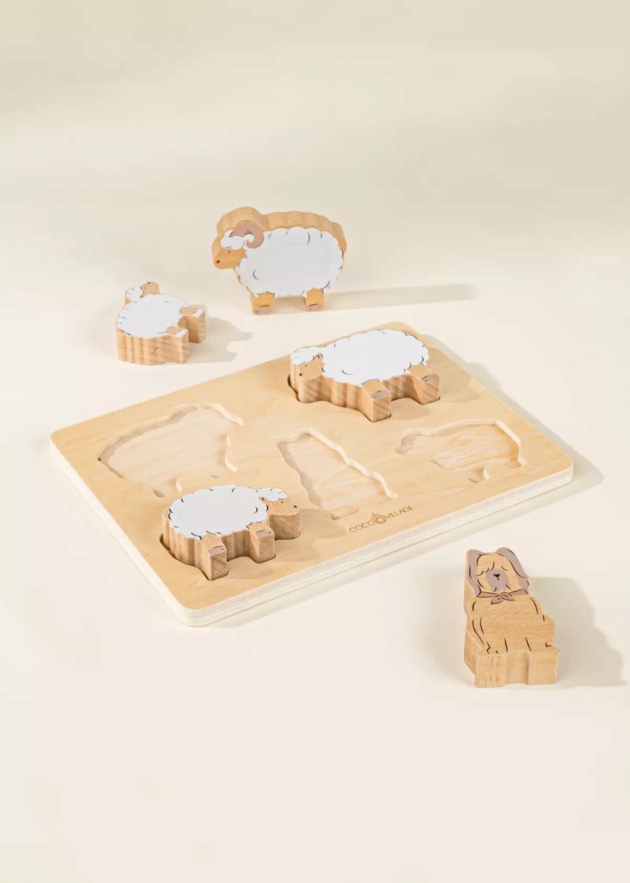 Play Coco Village Characters & Figures | Set Of 5 Shepherd Animals On Wooden Plate