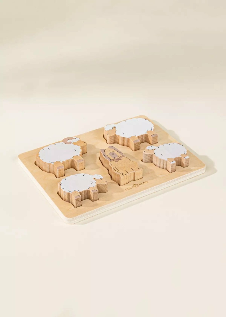 Play Coco Village Characters & Figures | Set Of 5 Shepherd Animals On Wooden Plate