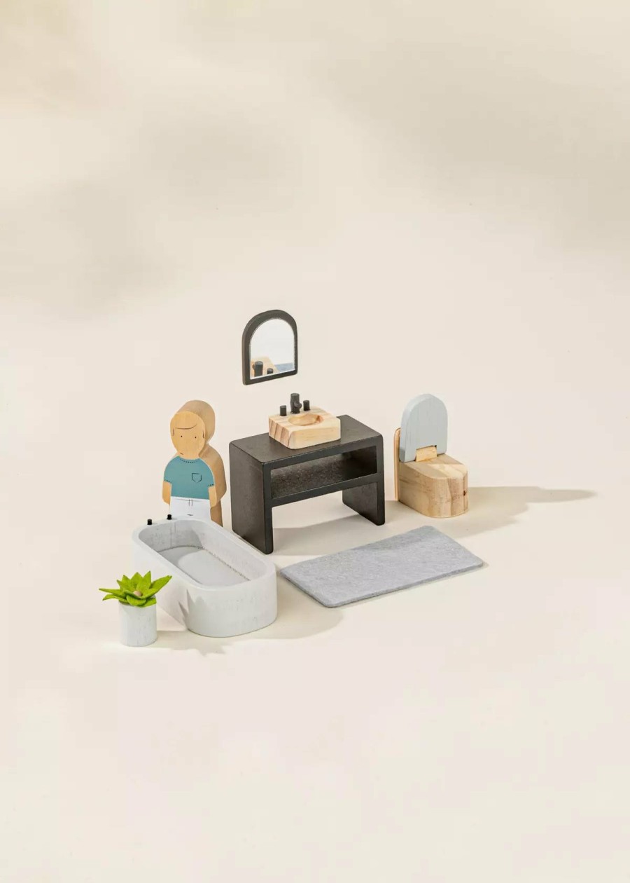 Play Coco Village Characters & Figures | Wooden Doll House Bathroom Furniture & Accessories (6 Pcs)