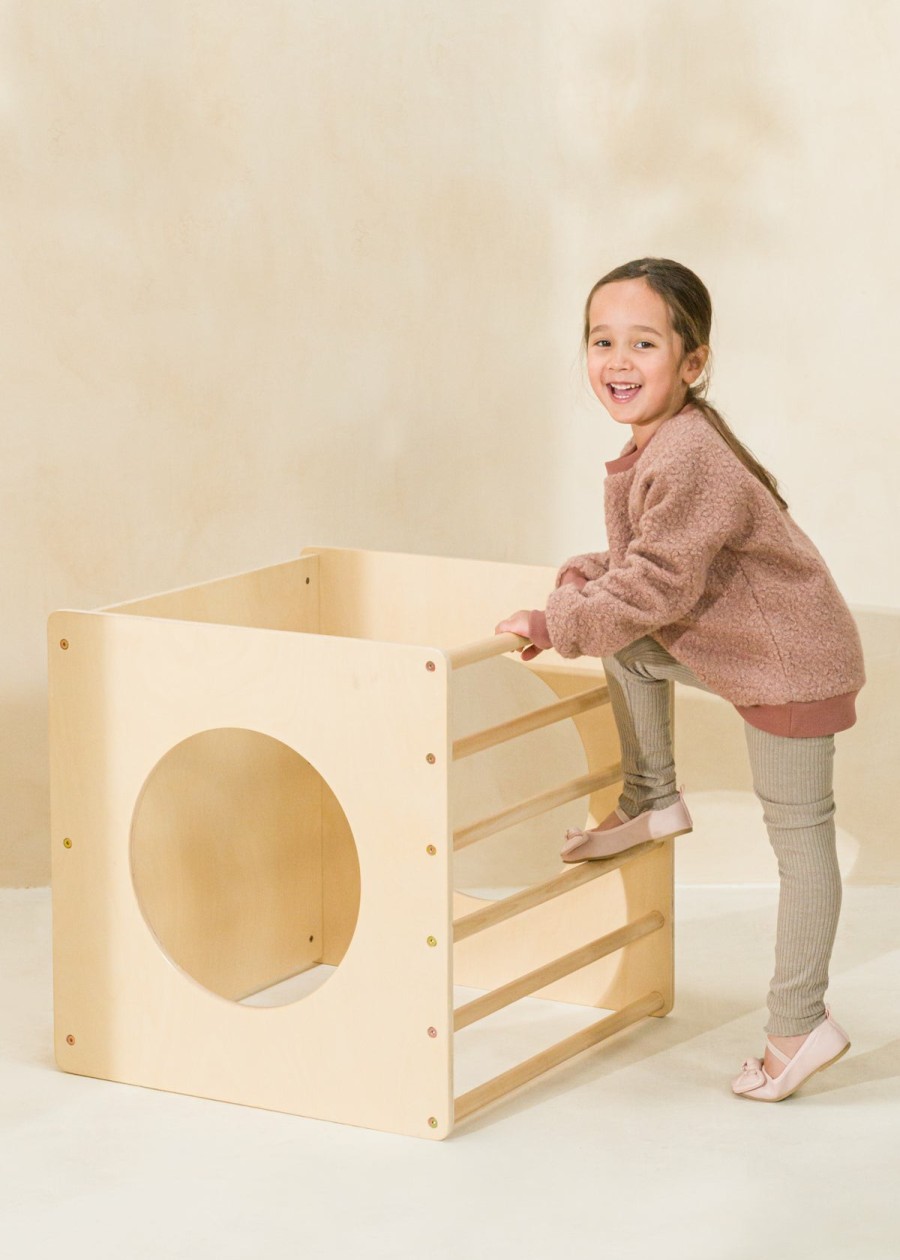 Play Coco Village Montessori Toys | Montessori Ladder Climber Cube - Natural Wood