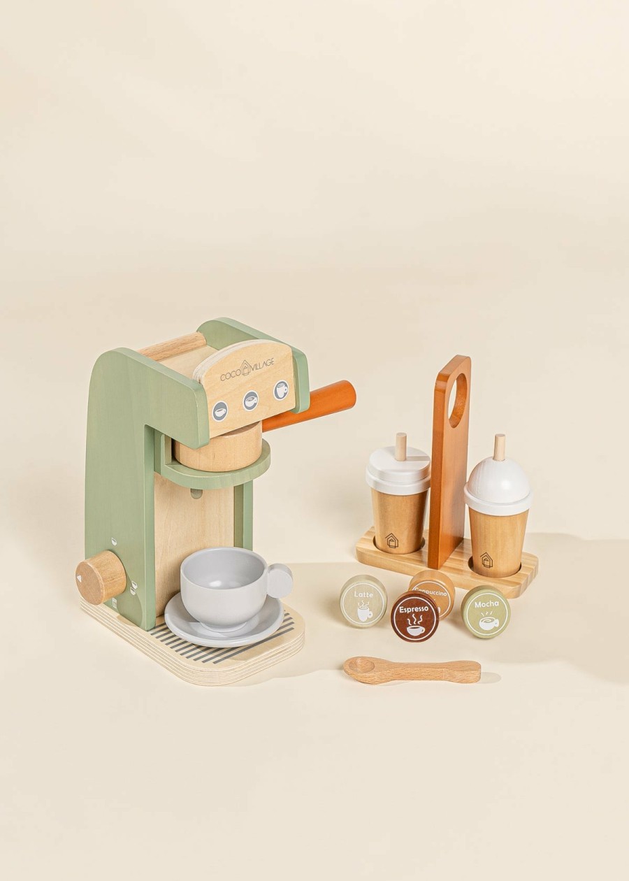 Play Coco Village Pretend Play | Wooden Coffee Maker Set - Seafoam & Tera