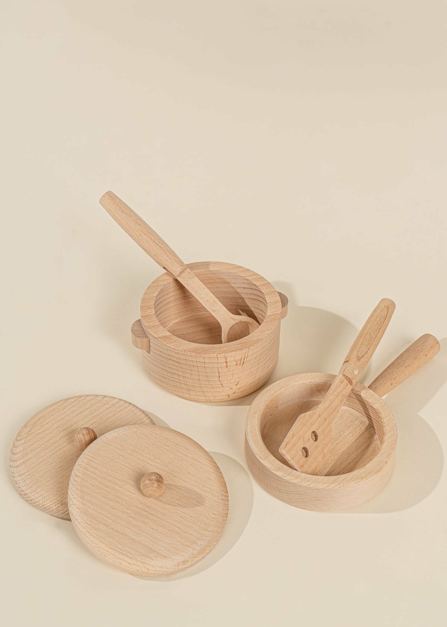 Play Coco Village Educational Toys | Wooden Pots And Pans Playset (6 Pcs)