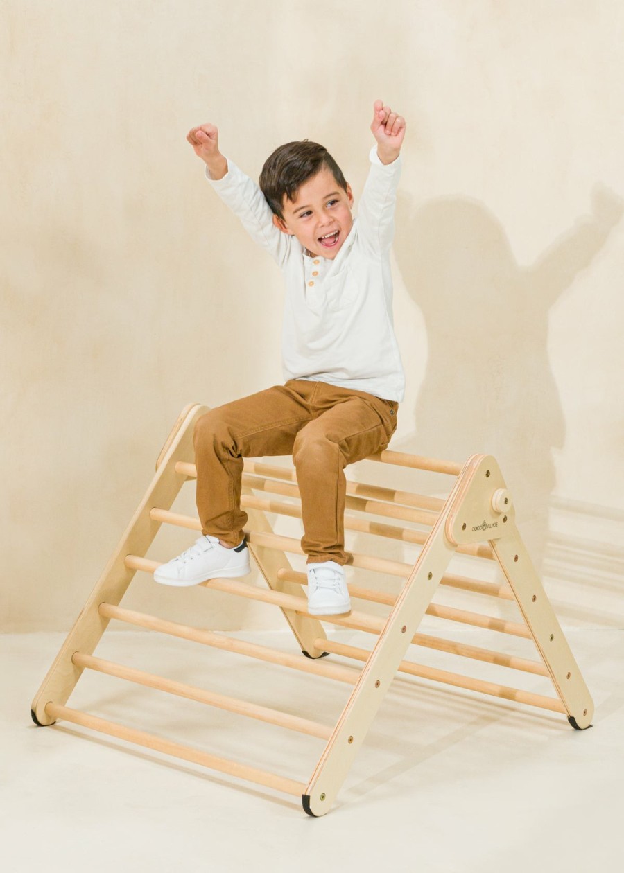 Play Coco Village Montessori Toys | Montessori Triangle Climber Small - Natural Wood