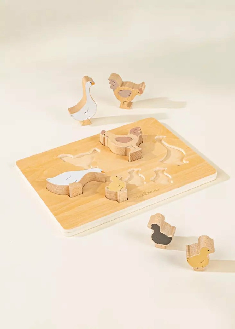 Play Coco Village Characters & Figures | Set Of 5 Barnyard Animals On Wooden Plate