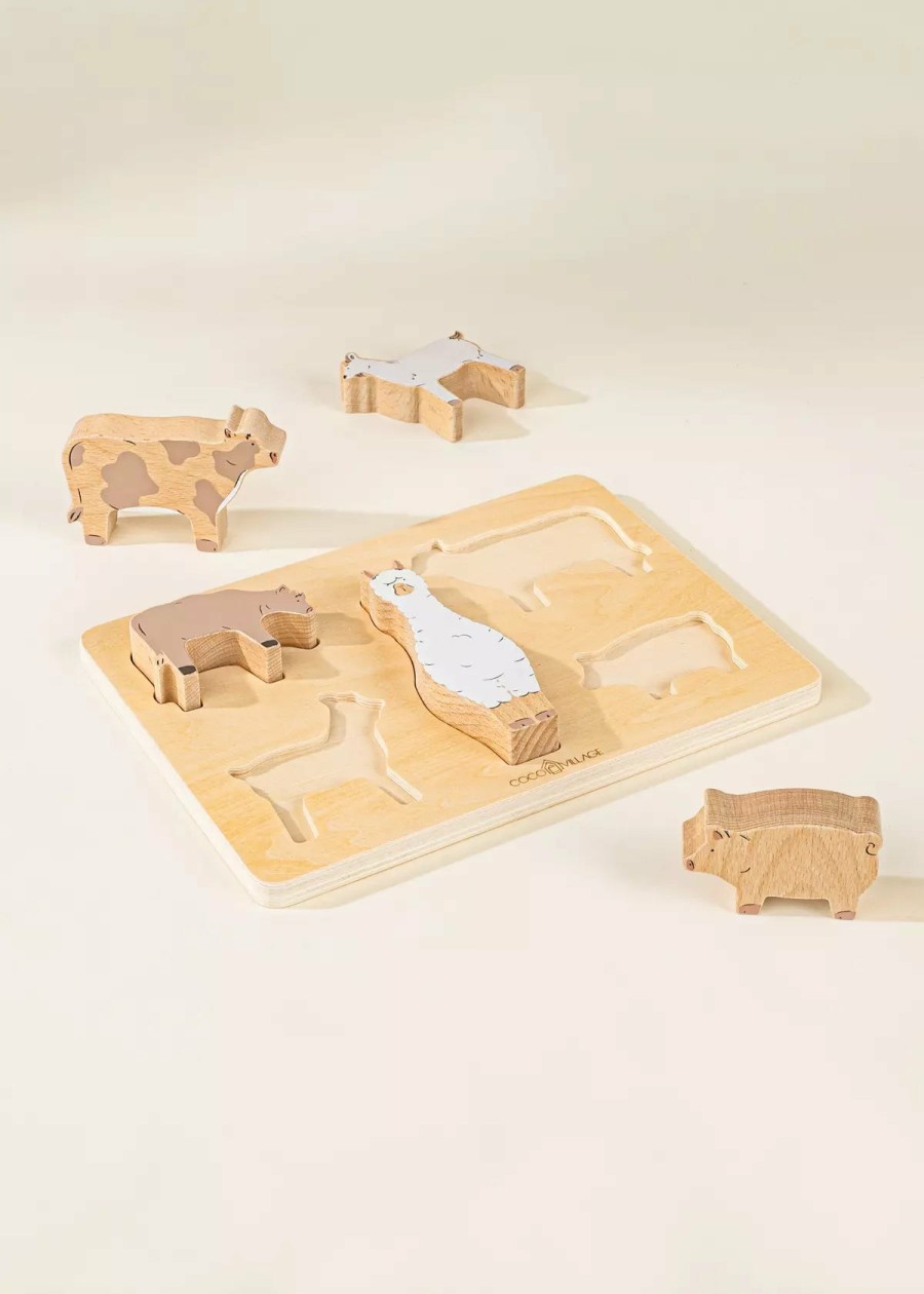 Play Coco Village Characters & Figures | Set Of 5 Barn Animals On Wooden Plate