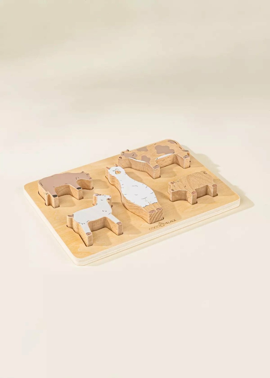 Play Coco Village Characters & Figures | Set Of 5 Barn Animals On Wooden Plate