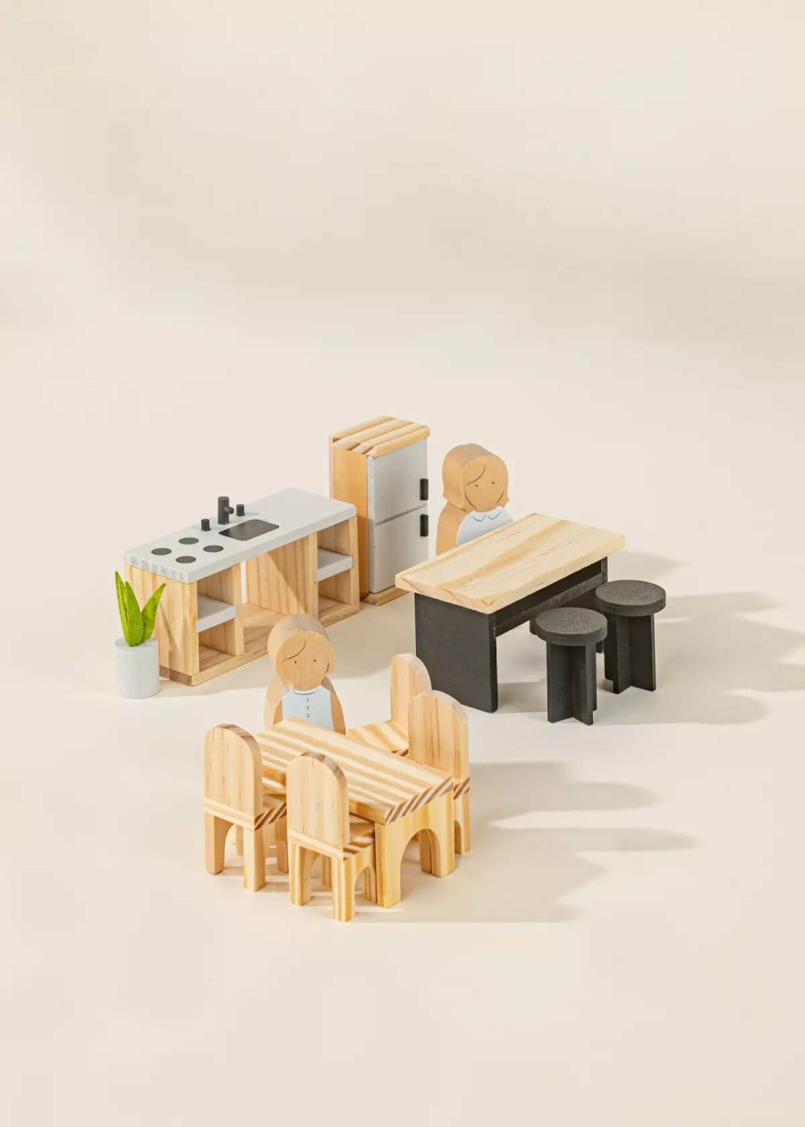 Play Coco Village Educational Toys | Wooden Doll House Kitchen Furniture & Accessories (11 Pcs)